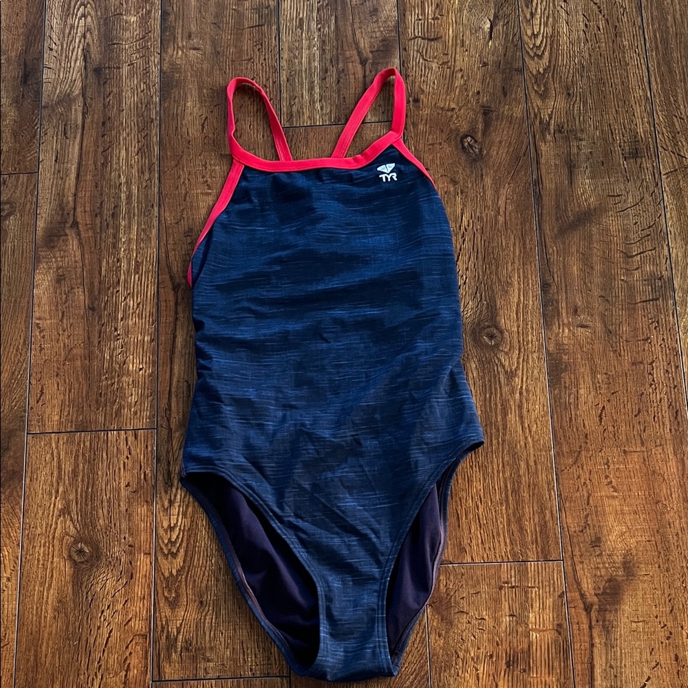 TYR Dark Blue Swimsuit with Red Trim